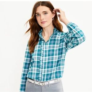LOFT Plaid Ruffled Flannel Top